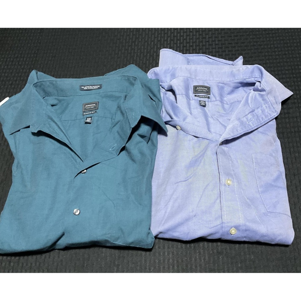 Arrow Dress Shirt Mens 17 34/35 Multicolor Classic Fit Long Sleeve Lot Of 2